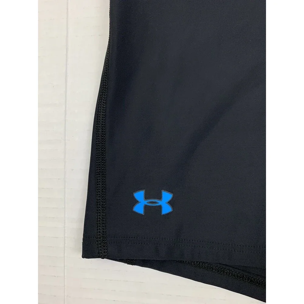 Under Armour Women's Bike Shorts Sz M Black Spandex Blue Waistband